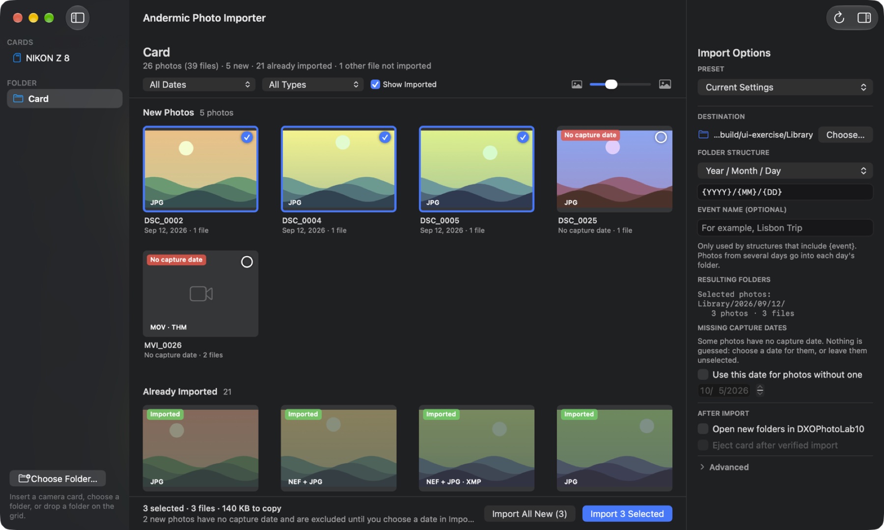 Photos already in the library are recognized by content, even if renamed